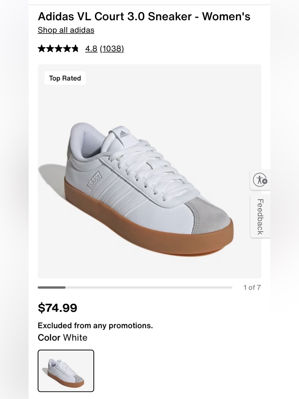 adidas women's White Gum-Soled VL Court 3.0 Shoe